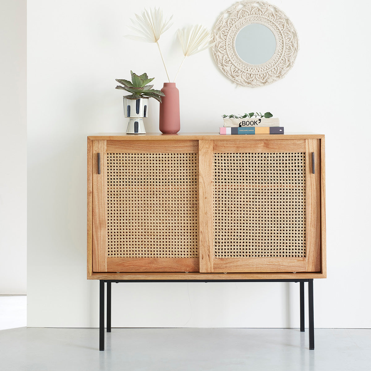 AUBIN - Kommode aus massivem Mindi und Rohrgeflecht 100 cm