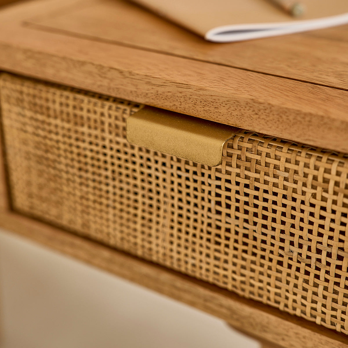 FELICIE - Schminktisch aus massivem Mangoholz und mit Rohrgeflecht 90 cm