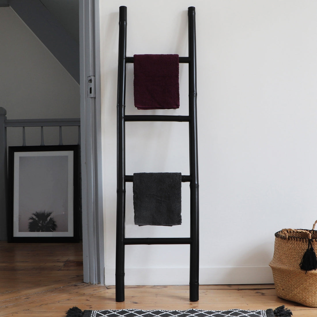 CLARA - Handtuchhalter - Leiter BAMBOU schwarz
