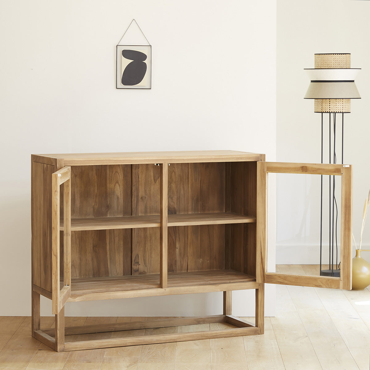 BOSTON - Buffet aus massivem Teakholz und Glas 120 cm