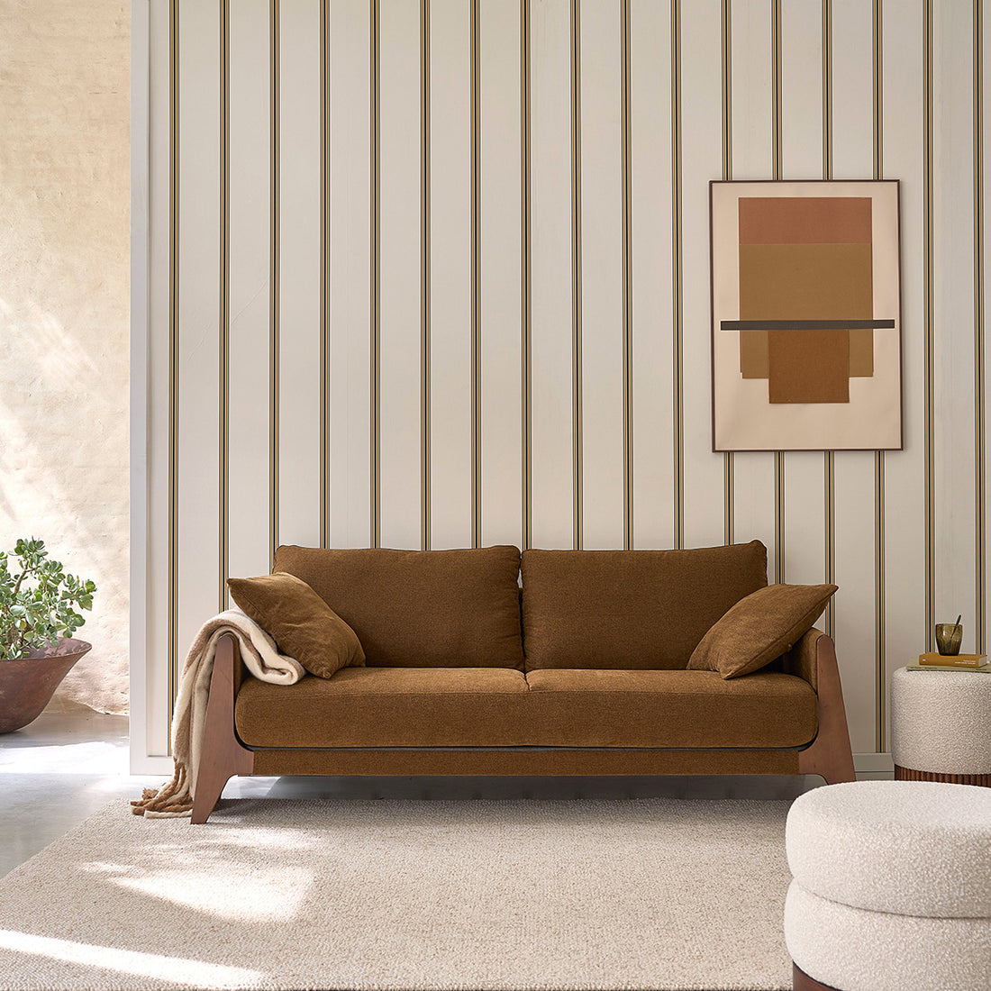 ONDINE - Gerades 3-Sitzer-Sofa aus Massivholz und bronzefarbenem Samtstoff