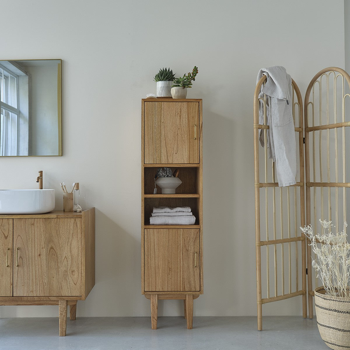 FIFTIES - Badezimmer-Hochschrank aus massivem Mindi 150 cm