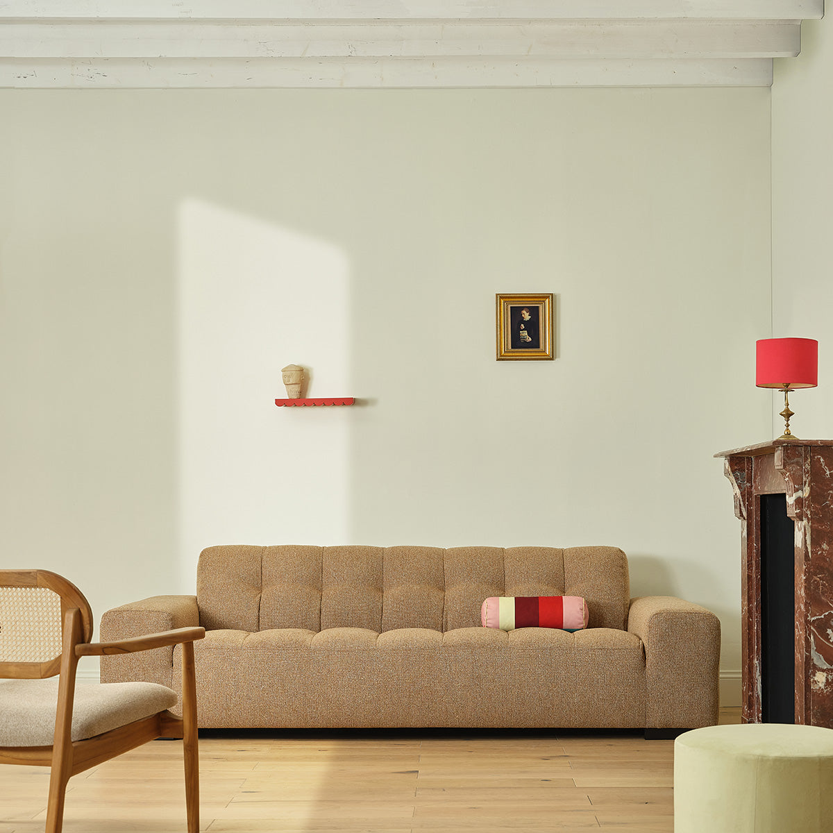ALPHONSE - Gerades 4-Sitzer-Sofa aus hellbraun meliertem Strukturstoff