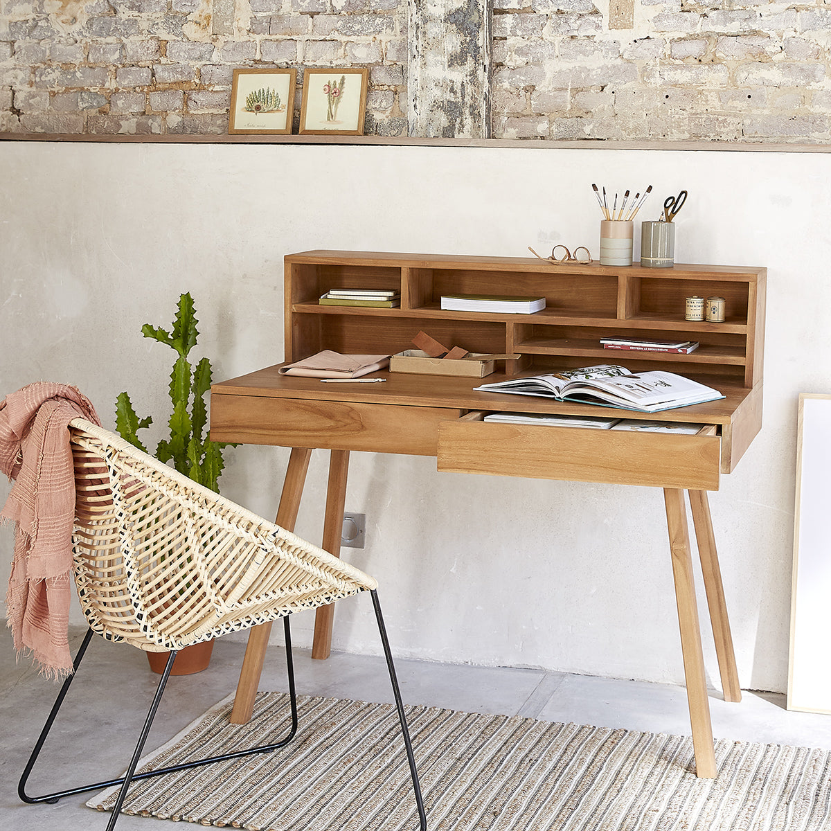 ISAURE - Schreibtisch aus massivem Teakholz 110 cm