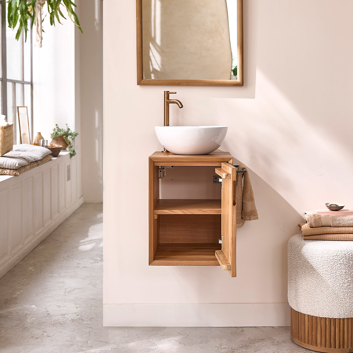 GUSTAVE - Hängendes Handwaschbecken aus massivem Teakholz 35 cm