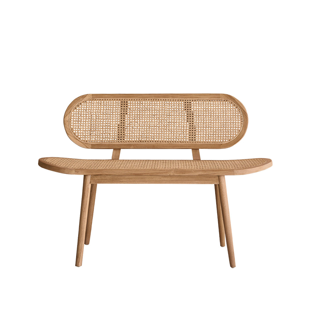 LOÉ - Sitzbank aus massivem Teakholz und Rohrgeflecht 120 cm