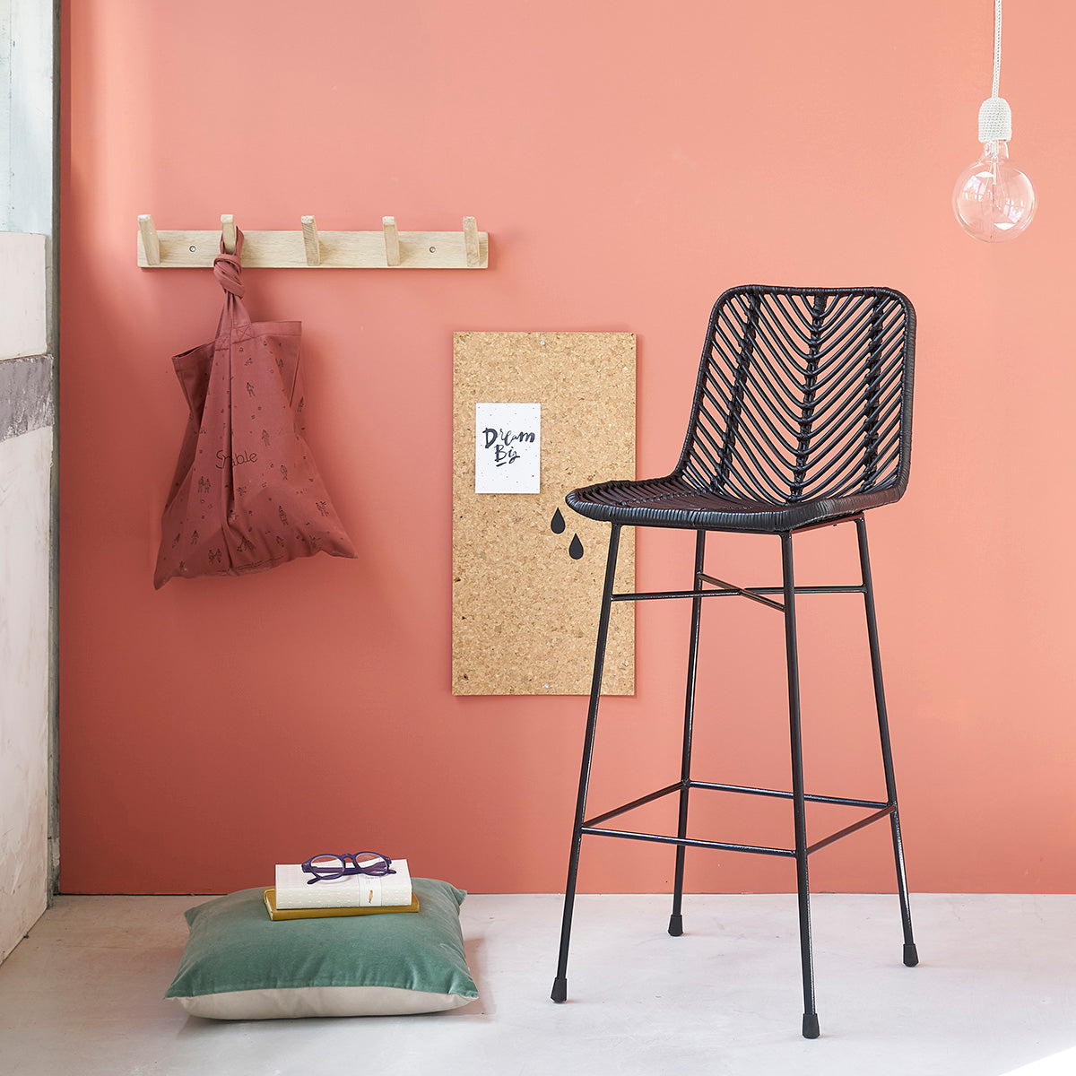 BOHEMA - Set aus 2 Barhockern aus Rattan und Metall schwarz