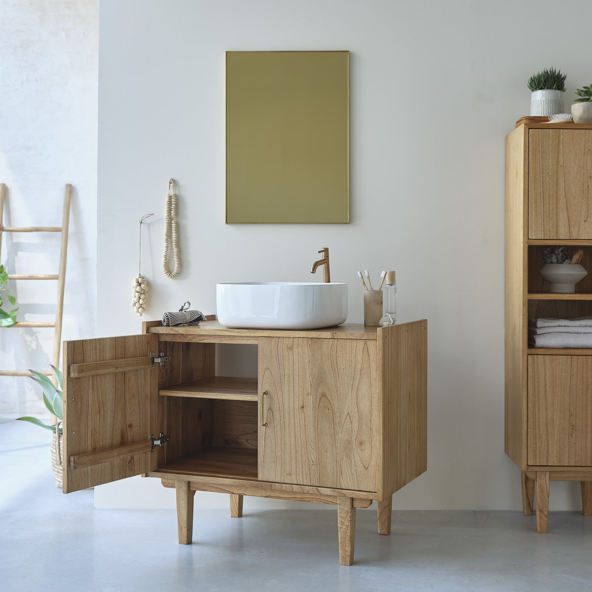 FIFTIES - Waschtischunterschrank aus massivem Mindi 90 cm