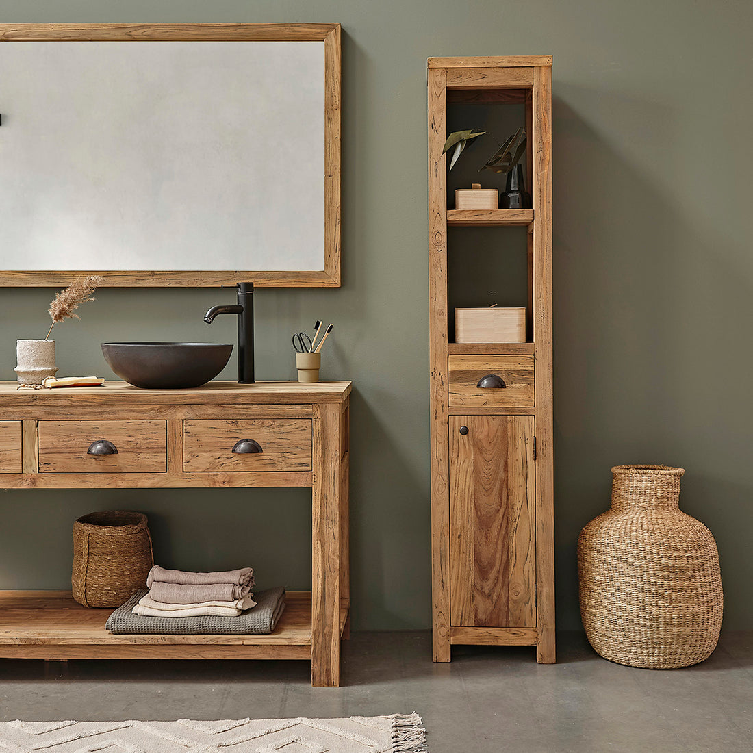 AUSTIN - Hochschrank aus massivem recyceltem Teakholz 170 cm