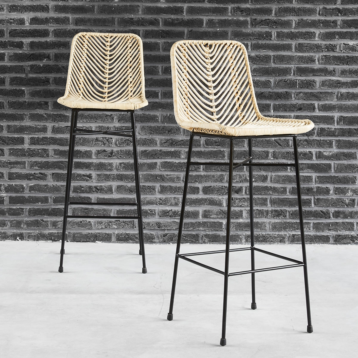 BOHEMA - Set aus 2 Barhockern aus Rattan und Metall