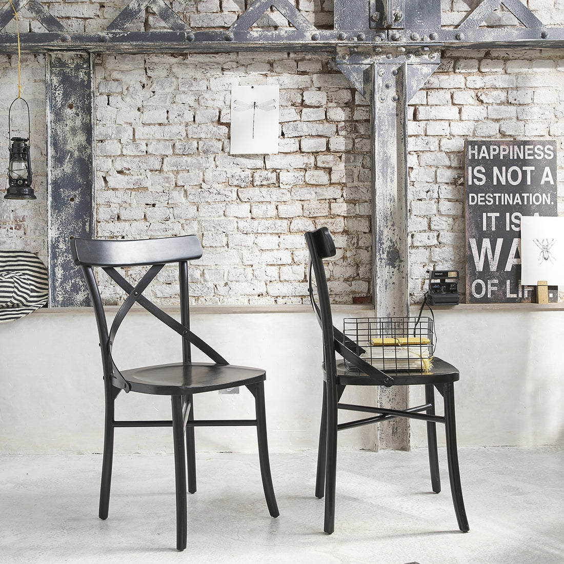 LONDRES - Set aus 2 Bistrostühlen aus massivem Mahagoni und Rattan, schwarz