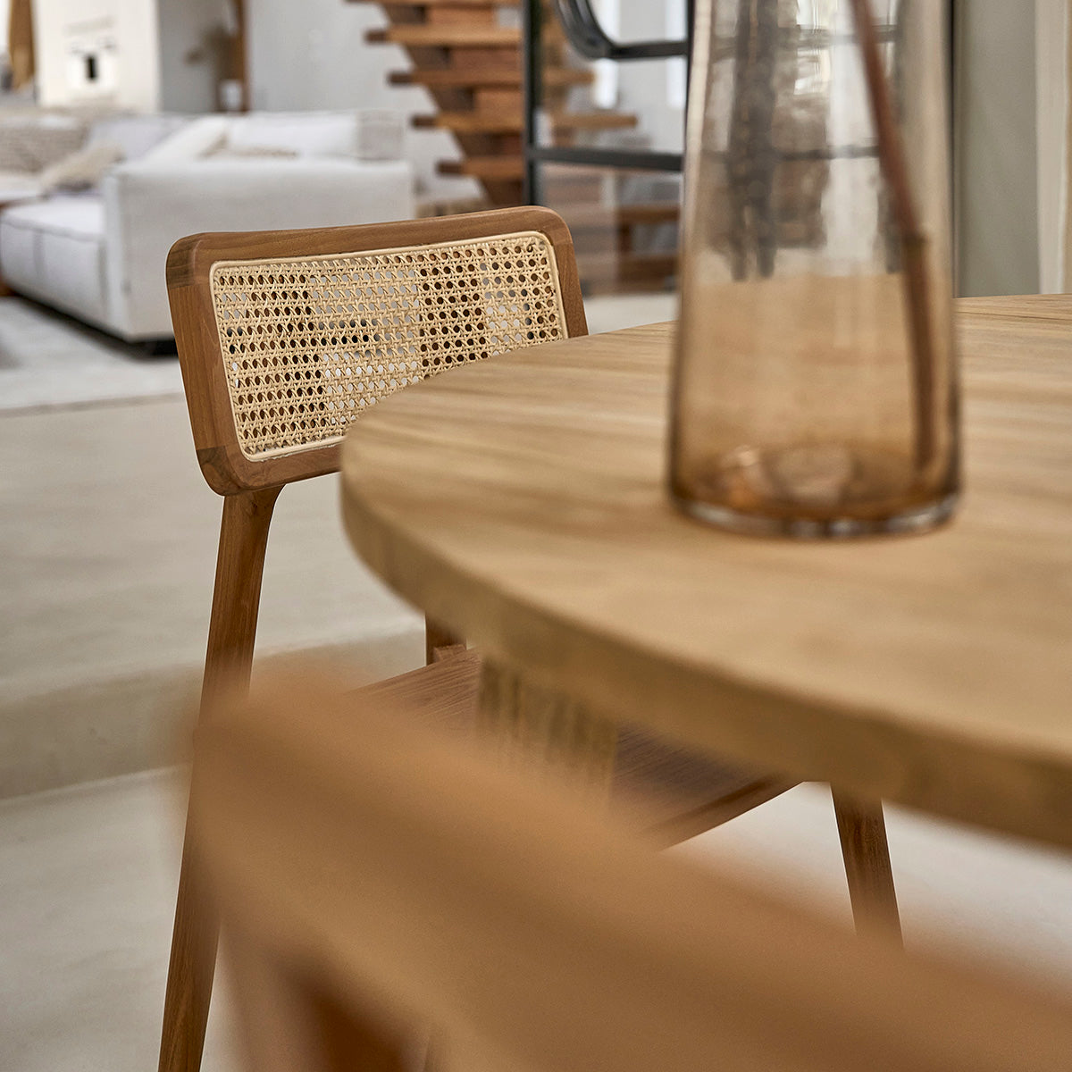 SIXTINE - 2er-Set Stühle aus massivem Teakholz und Rohrgeflecht