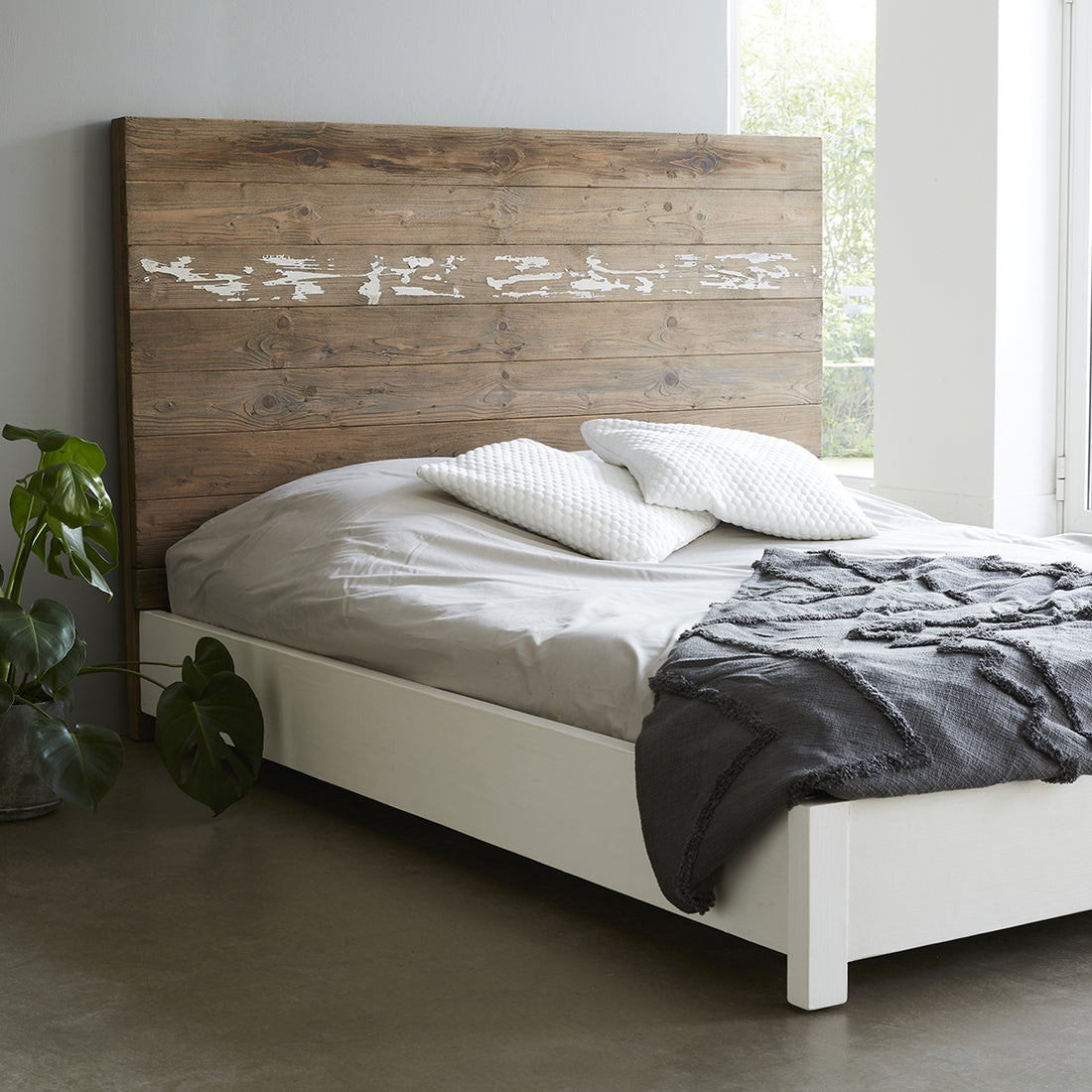 HONFLEUR - Bett aus massivem recyceltem Holz 160 cm, mit Lattenrost