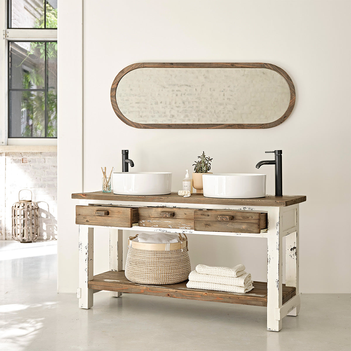 SEZANNE - Spiegel aus massivem recyceltem Holz oval 140x50 cm