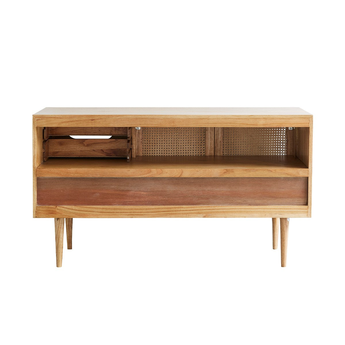 HANA - Waschtischunterschrank aus massivem Mindi und Rohrgeflecht 135 cm