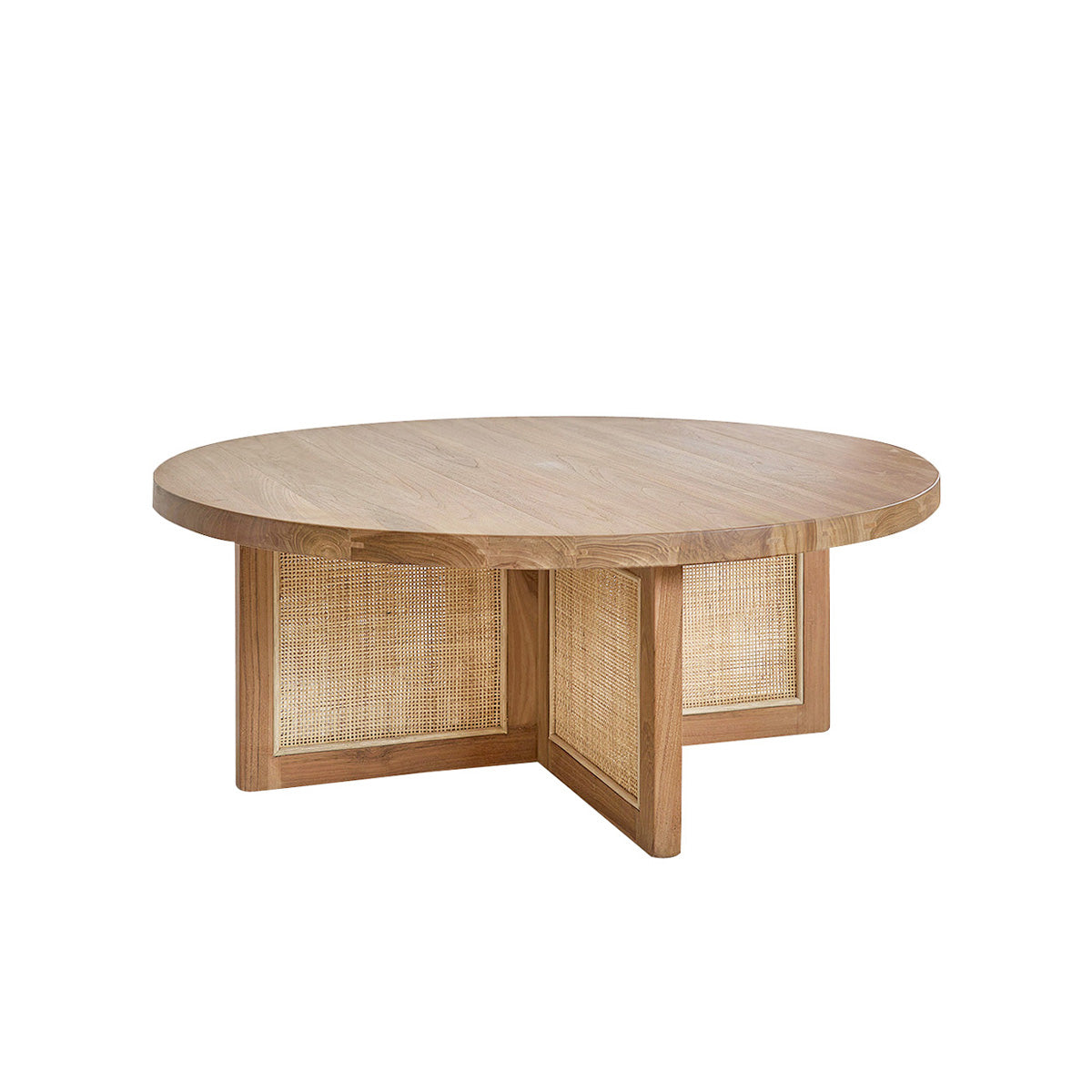 MARCEAU - Couchtisch aus massivem Teakholz mit Geflecht-Sockel Ø 100 cm