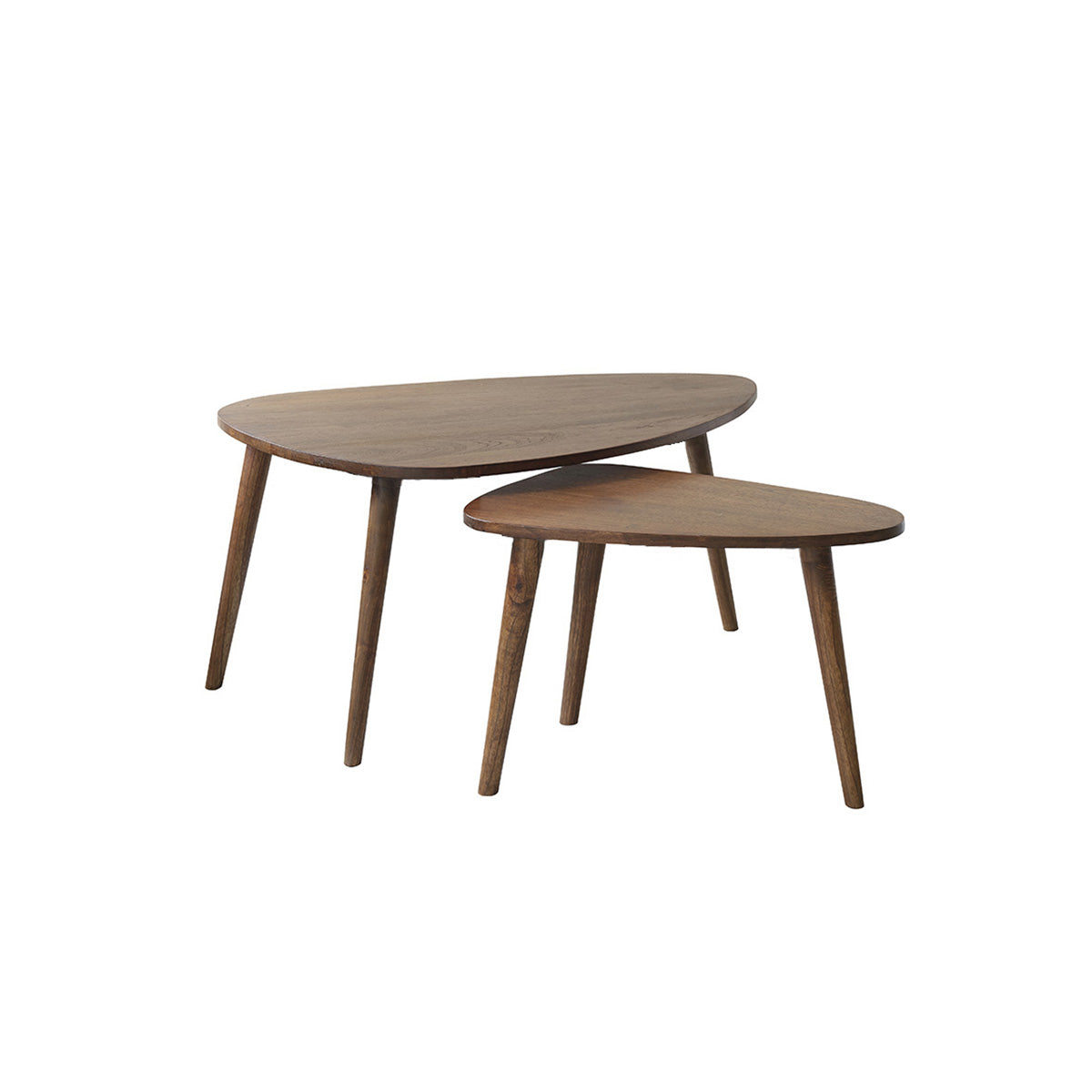 BRUNE - Set aus Couchtischen aus massivem Mindi mit Walnuss-Finish