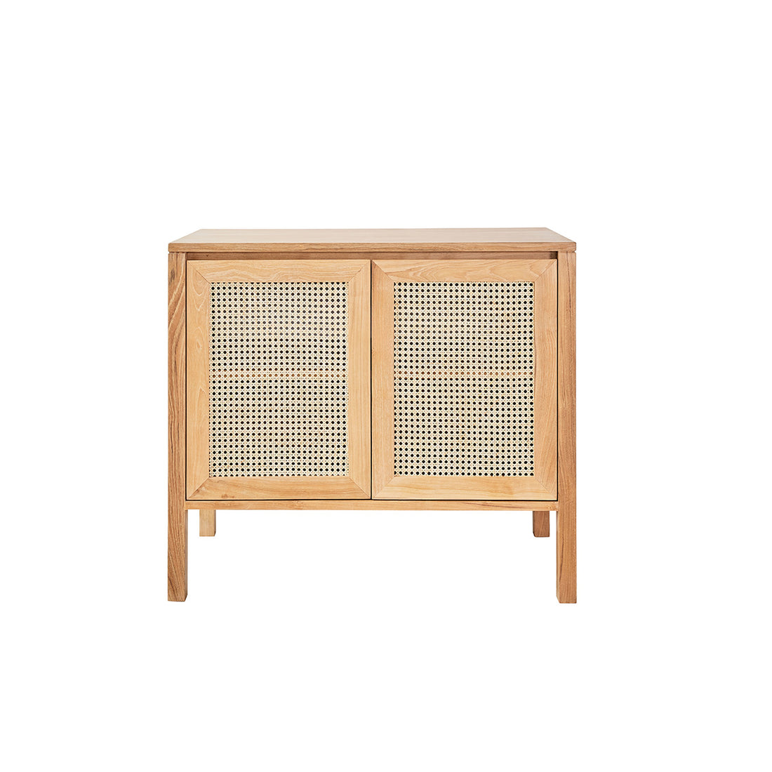 ELIOTT - Waschtischunterschrank aus massivem Teakholz und Rohrgeflecht 90 cm