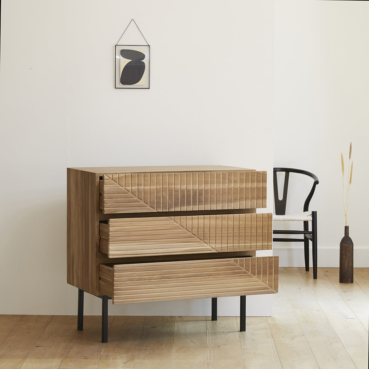 PORTLAND - Kommode aus massivem Teakholz 95 cm