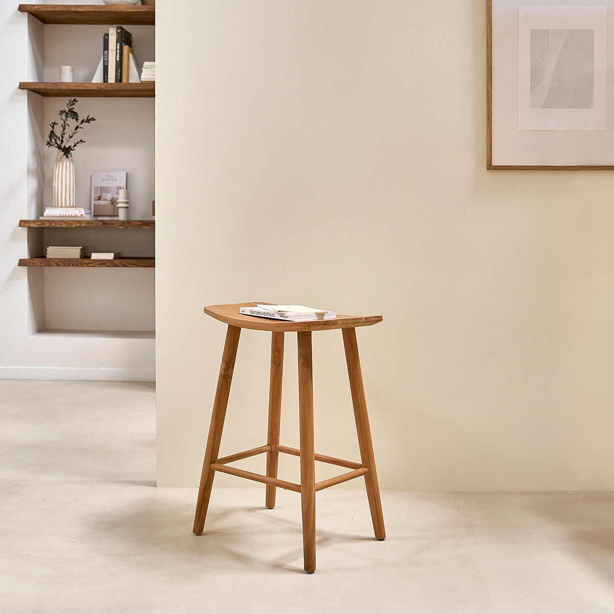 AMBRE - Lot de 2 tabourets en teck massif 65 cm
