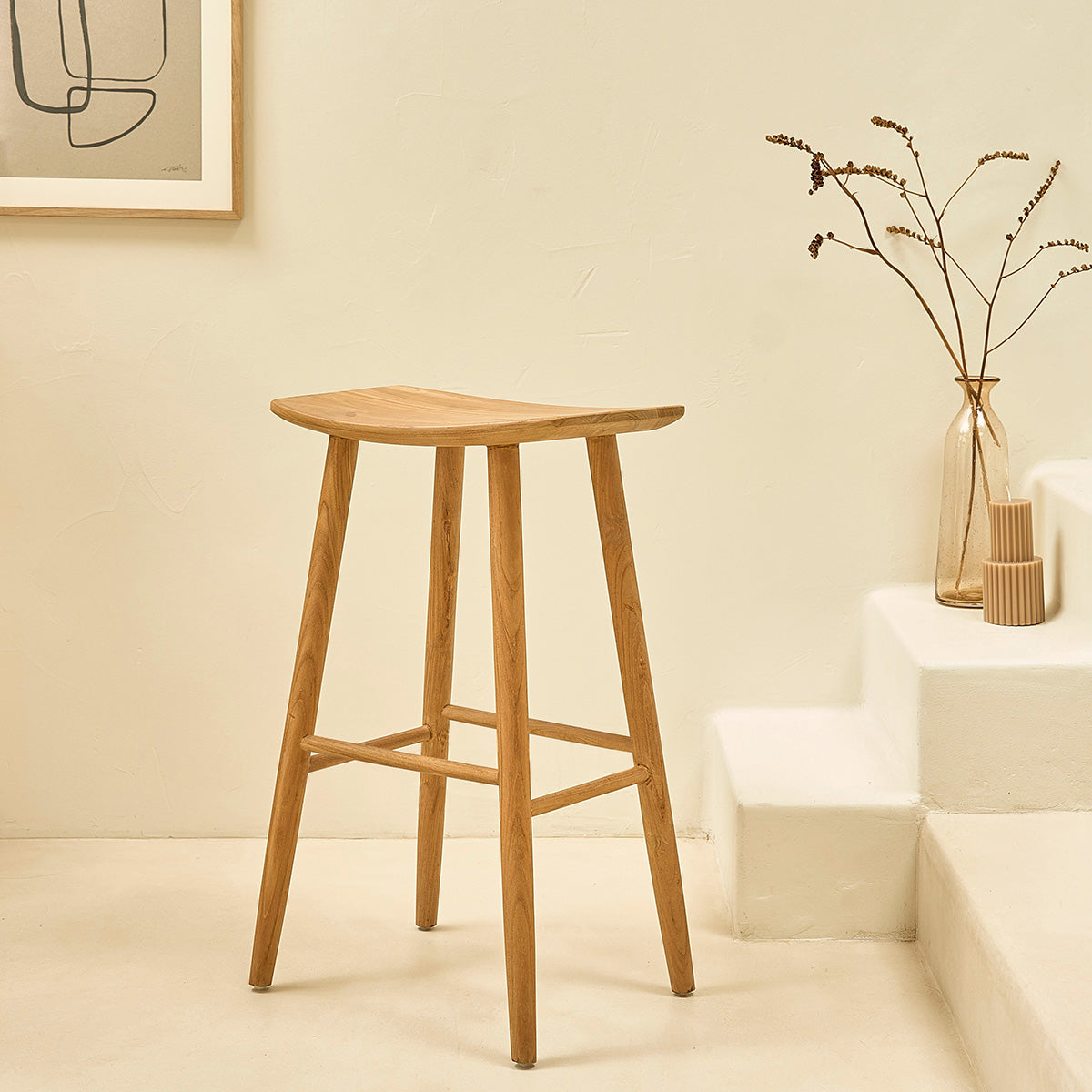 AMBRE - Set aus 2 Barhockern aus massivem Teakholz 75 cm