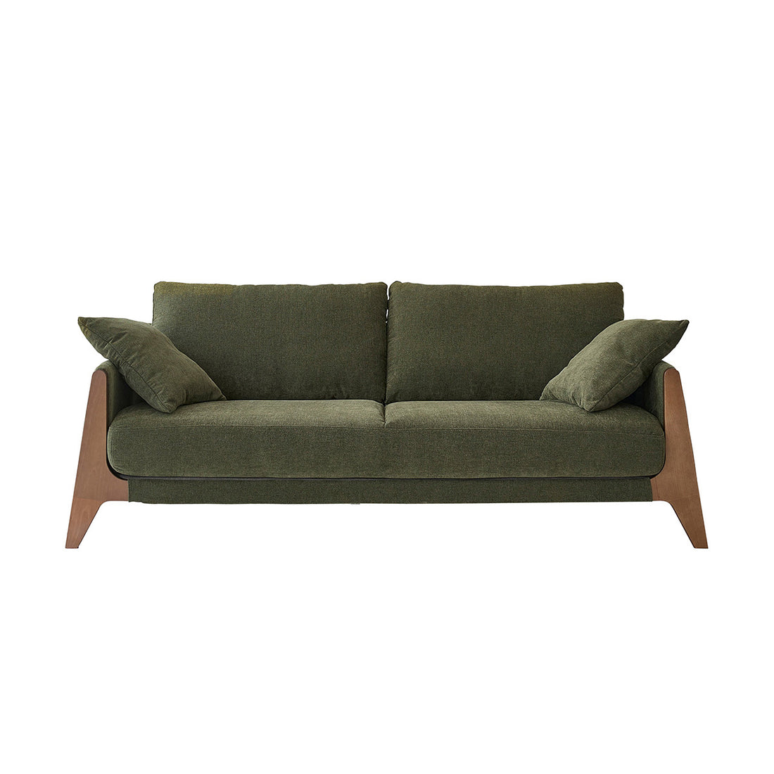 ONDINE - Gerades 3-Sitzer-Sofa aus Massivholz und moosgrünem Samtstoff