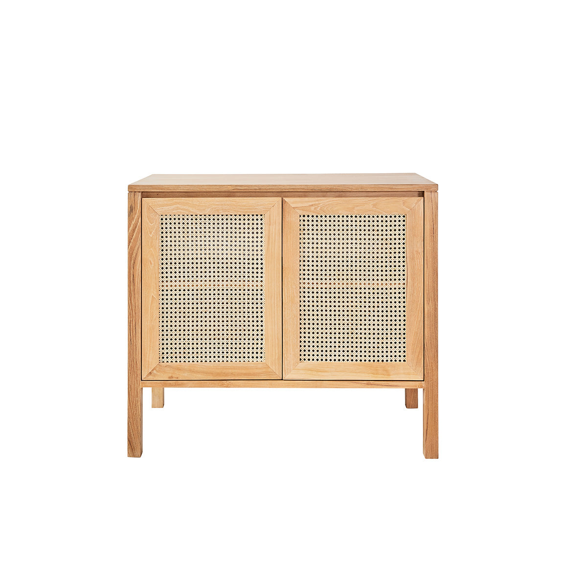 ELIOTT - Waschtischunterschrank aus massivem Teakholz und Rohrgeflecht 90 cm