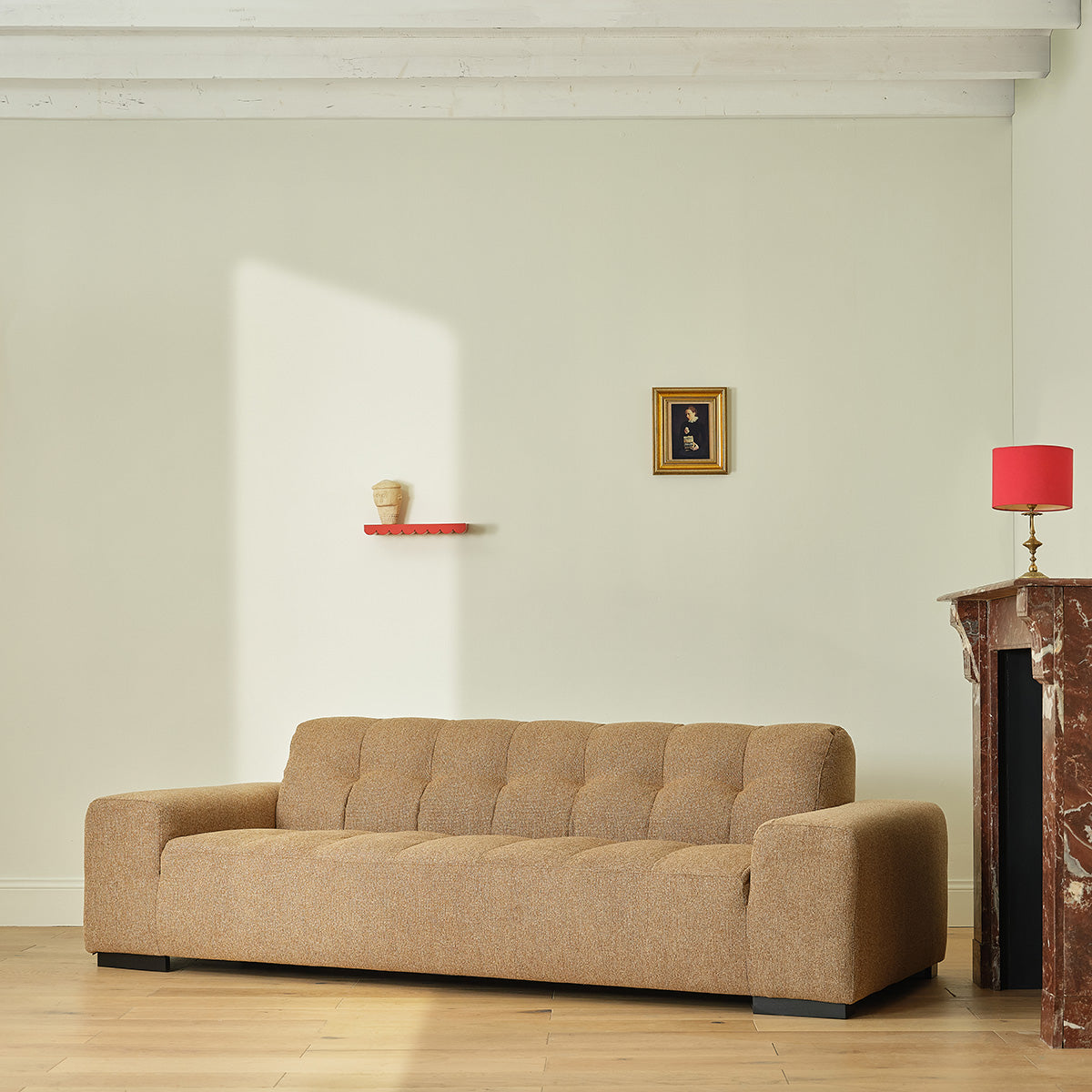ALPHONSE - Gerades 4-Sitzer-Sofa aus hellbraun meliertem Strukturstoff
