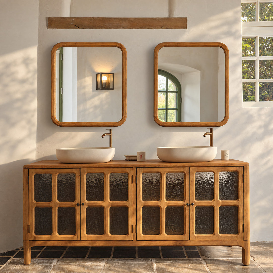 VELDE - Waschtischunterschrank aus recyceltem Teakholz, 180 cm
