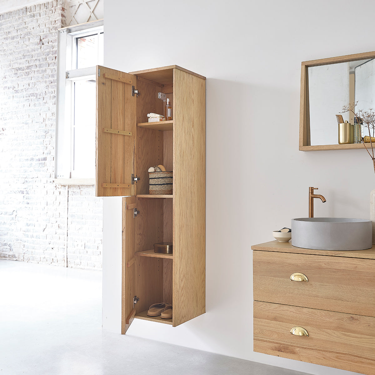 MARGAUX - Badezimmer-Hochschrank aus massiver Eiche 150 cm