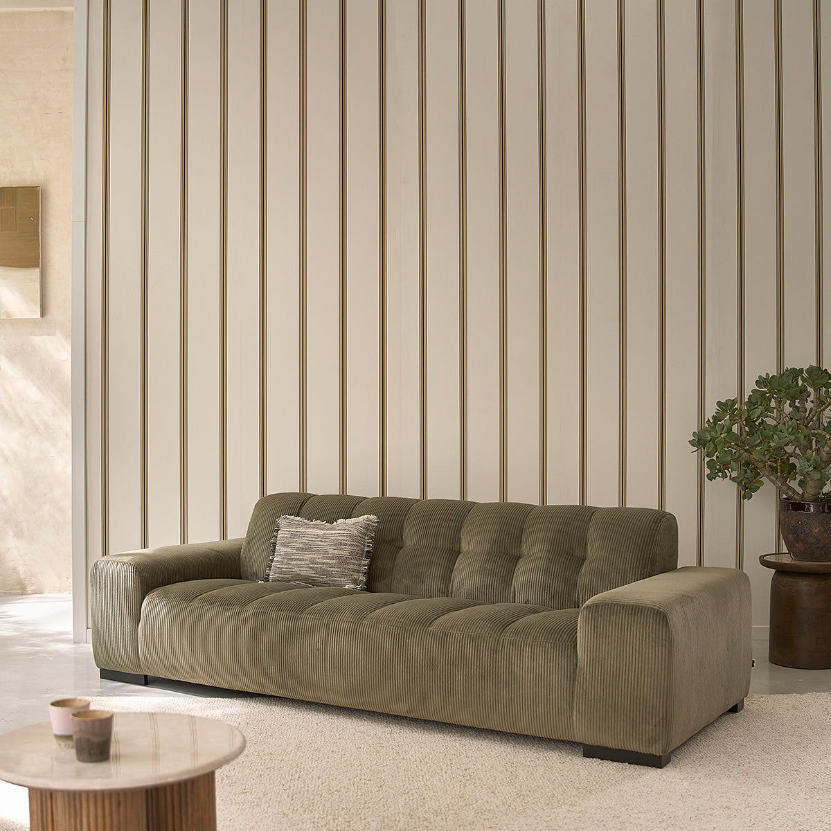 ALPHONSE - Gerades 4-Sitzer-Sofa aus khakifarbenem Cord