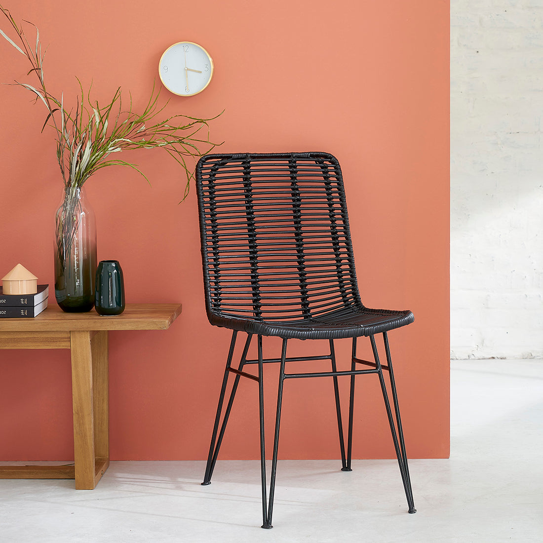 BOHEMA - Stuhl aus Rattan und Metall schwarz