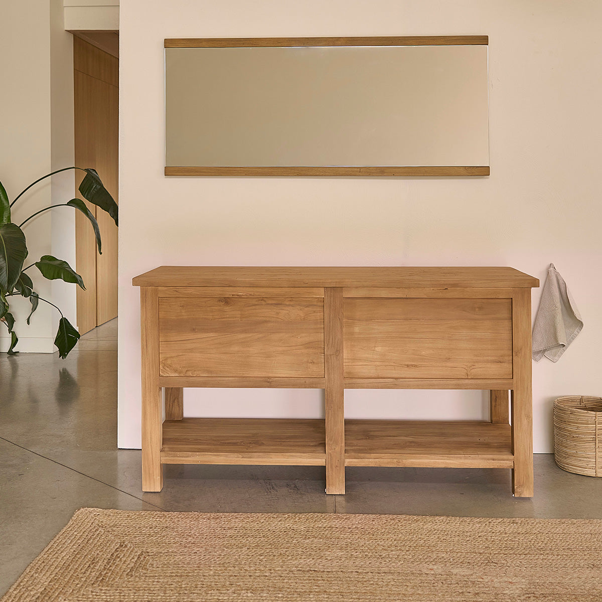 NAHELE - Waschtischunterschrank aus massivem recyceltem Teakholz 150 cm