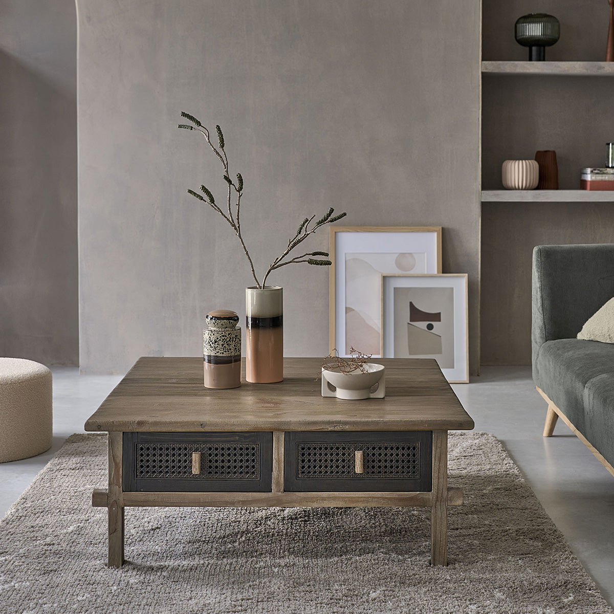 JUNKO - Couchtisch aus recyceltem massivem Holz 100 cm