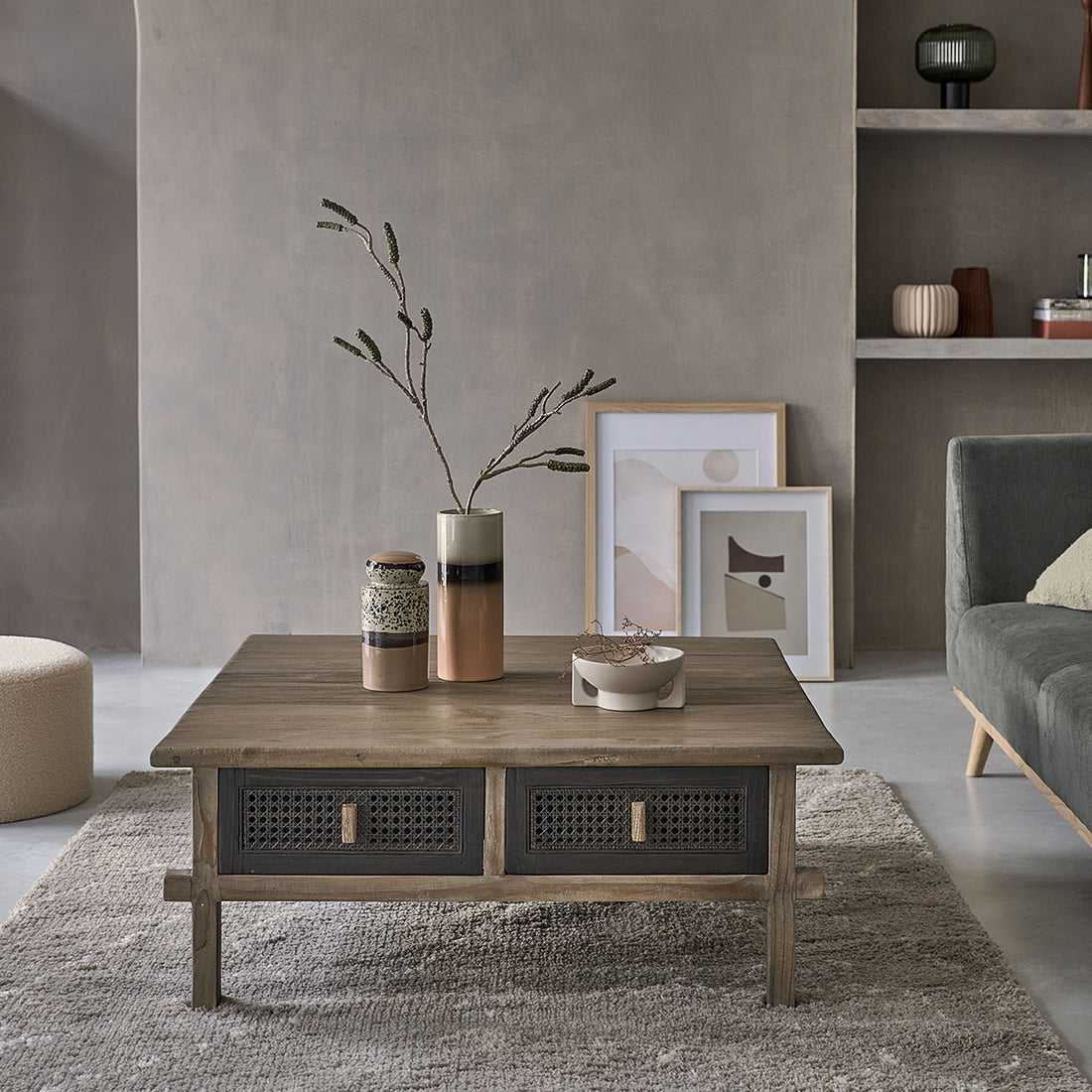 JUNKO - Couchtisch aus recyceltem massivem Holz 100 cm