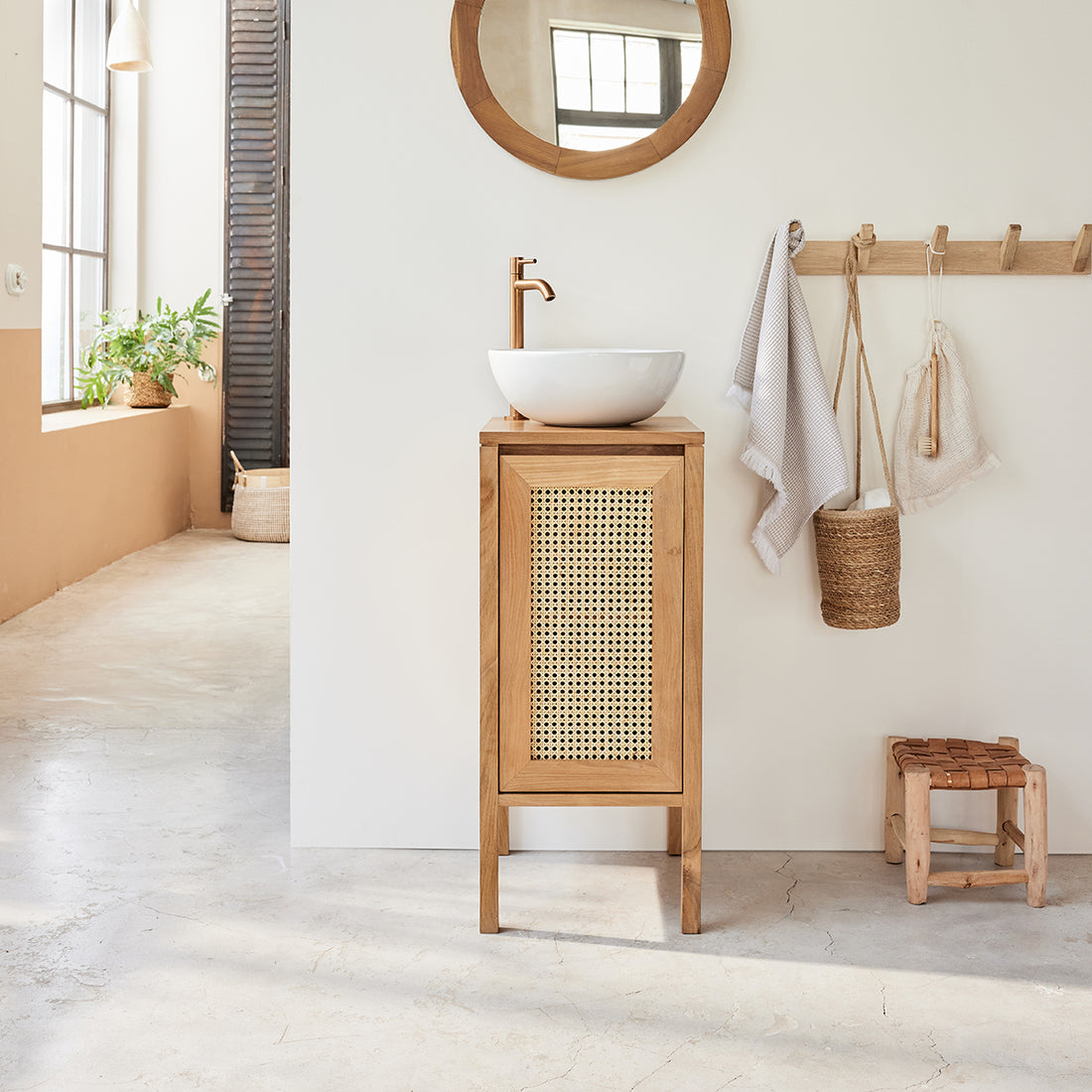 ELIOTT - Handwaschbecken aus massivem Teakholz und Rohrgeflecht 35 cm