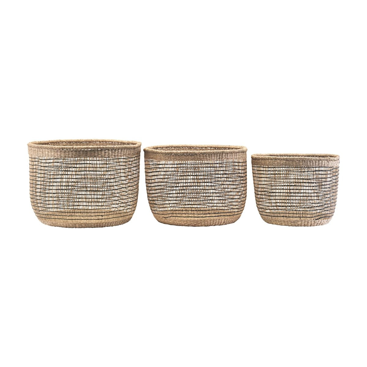 Set aus 3 natürlichen und schwarzen Körben