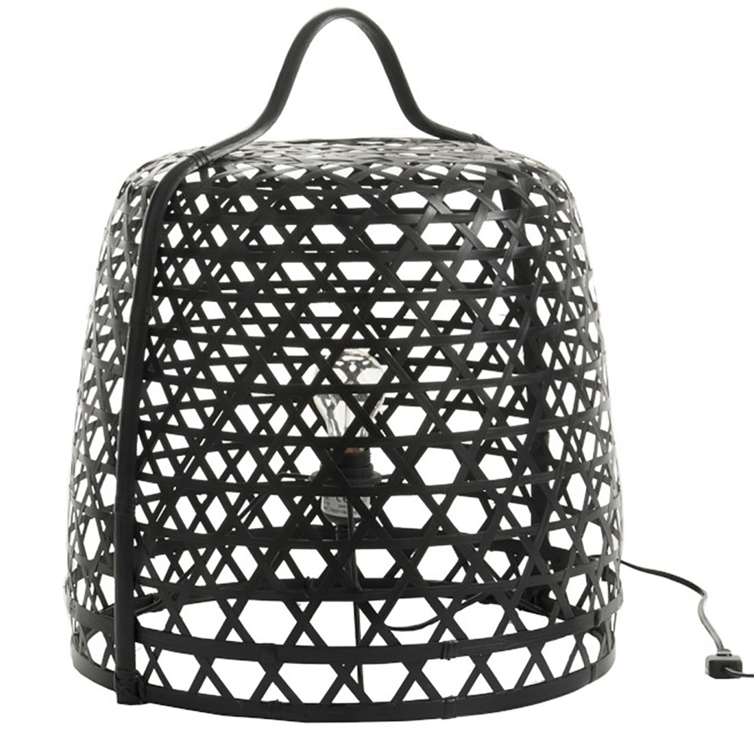Schwarze Tischlampe aus Bambus und Metall