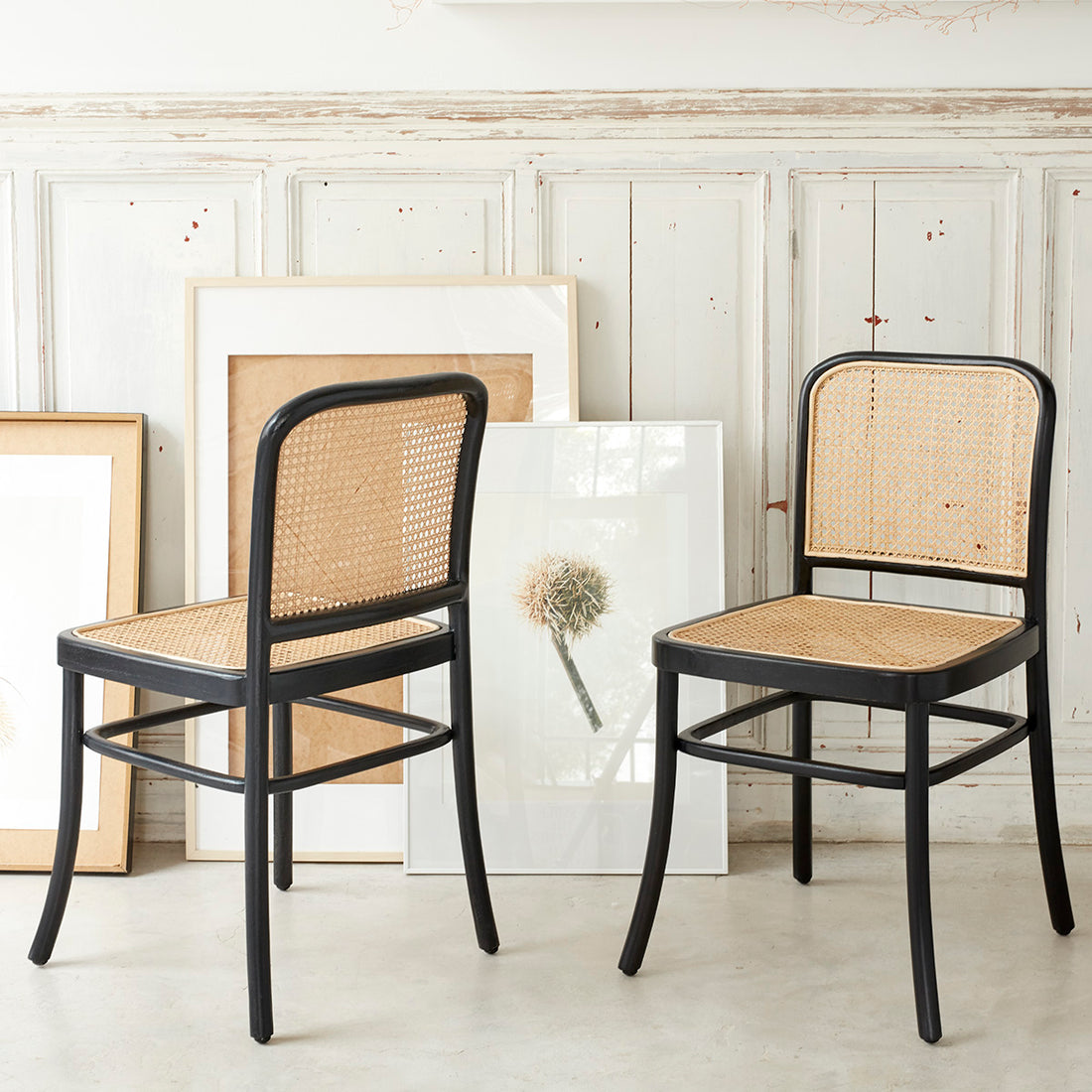 ARON - Set aus 2 Stühlen aus massivem Mahagoni und Rohrgeflecht