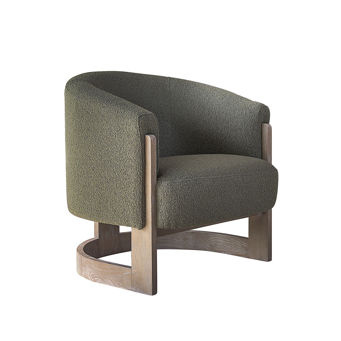 MALO - Sessel aus massiver Eiche und khakifarbenem Bouclé-Stoff
