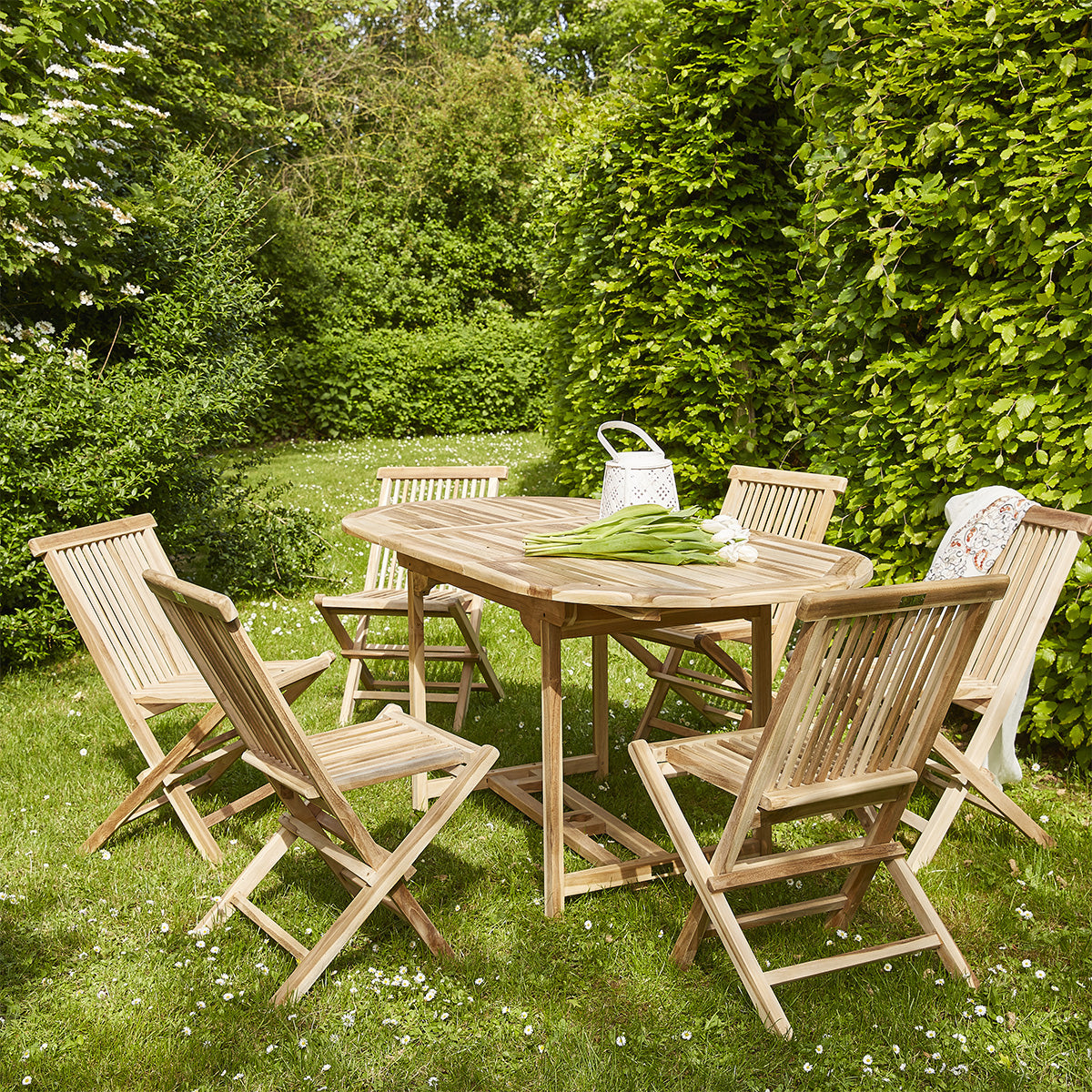 MELBOURNE - Gartenlounge aus massivem Teakholz ausziehbar 6 pers.