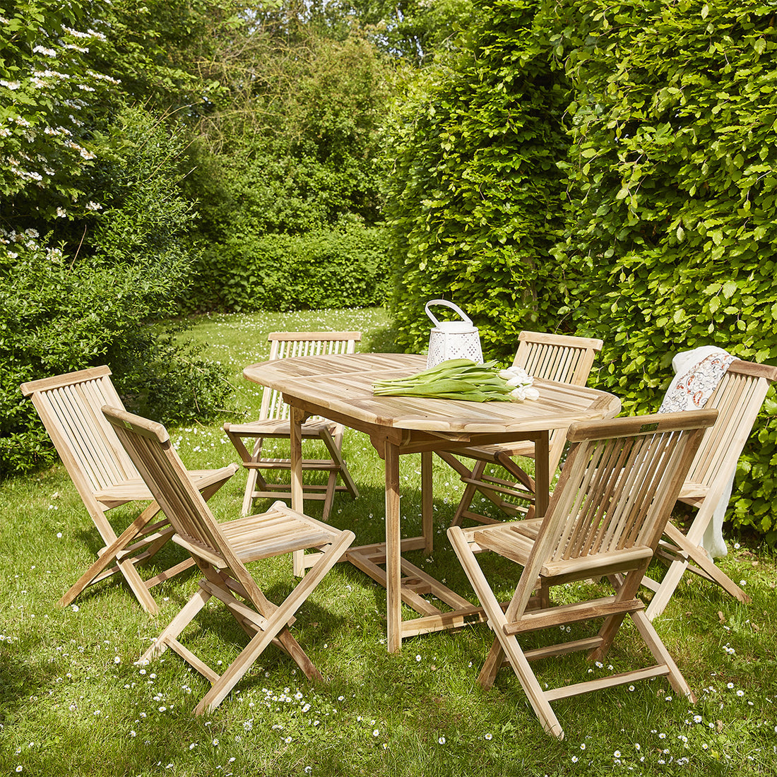 MELBOURNE - Gartenlounge aus massivem Teakholz ausziehbar 6 pers.