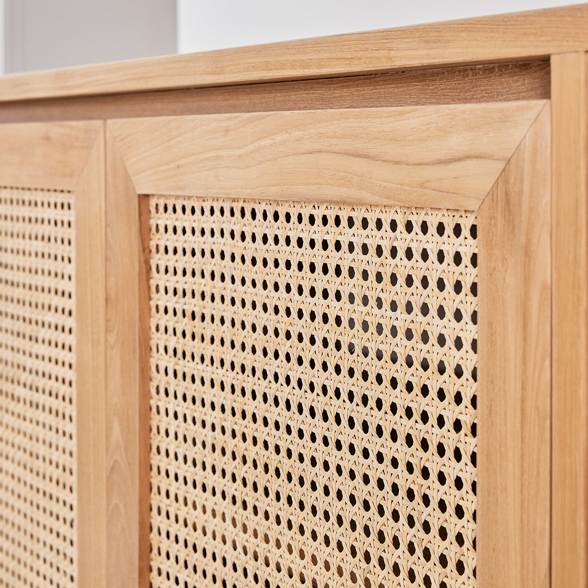 ELIOTT - Waschtischunterschrank aus massivem Teakholz und Rohrgeflecht 145 cm