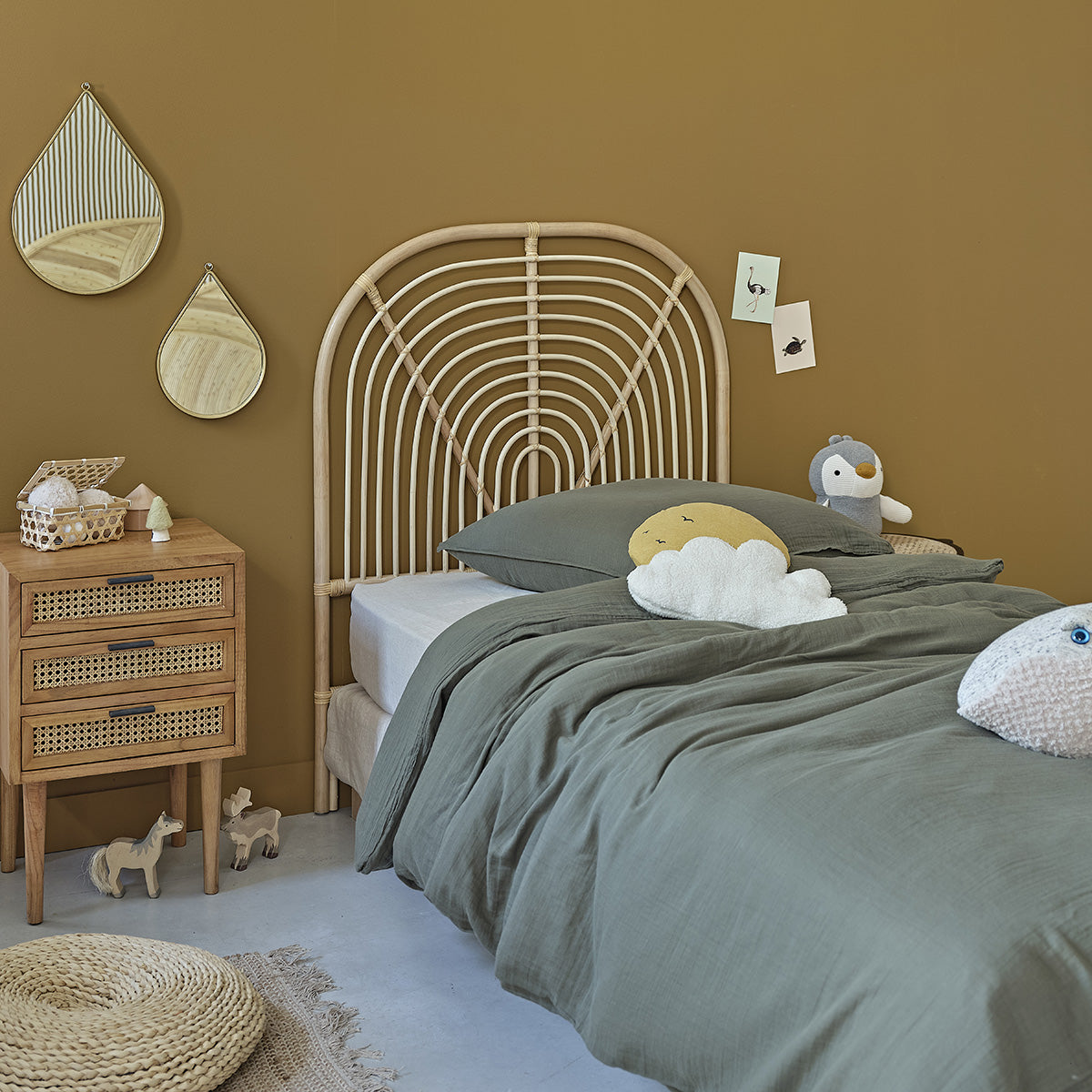 BOHO - Abgerundetes Kopfteil für Kinderbett aus Rattan 90 cm