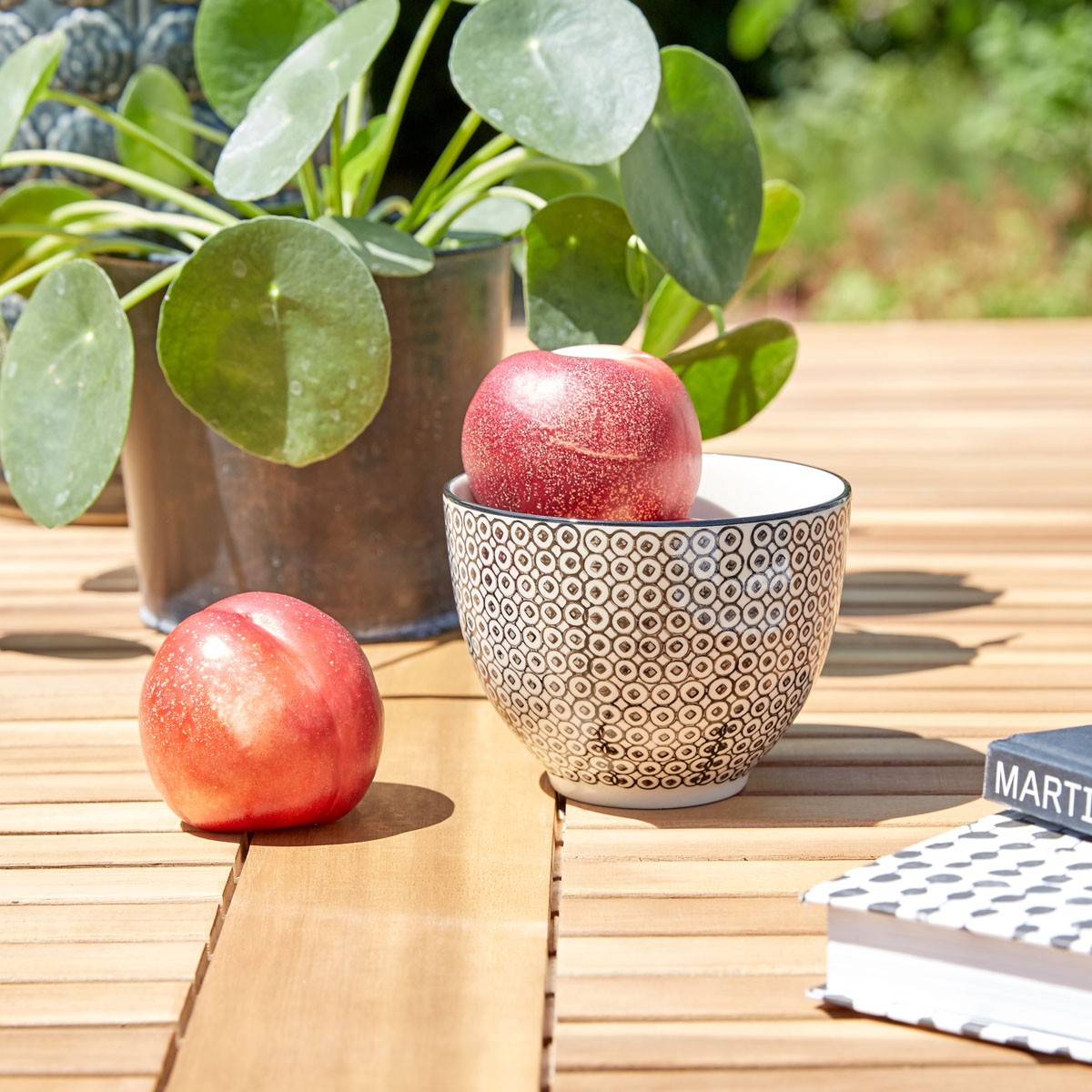 HANOÏ - Gartenmöbel aus  Akazienholz und grauem Textilene 4 Sitze