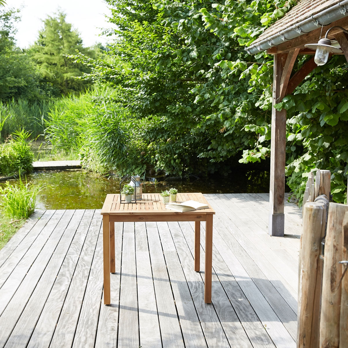 HANOÏ - Gartenlounge Akazienholz und grauem Textilene 4 Sitze