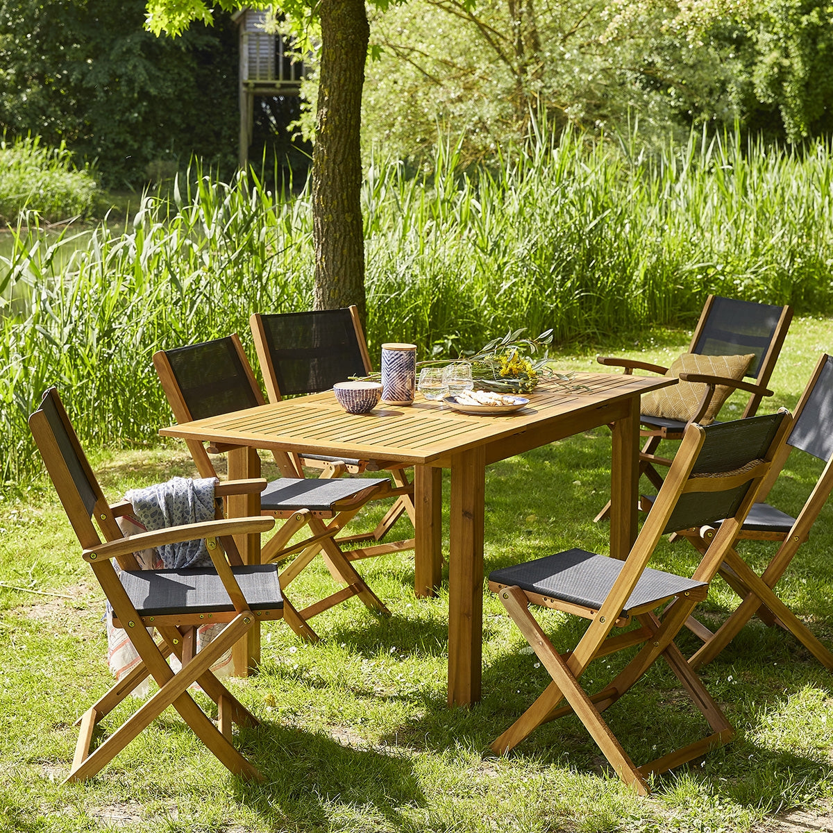 HANOÏ - Ausziehbarer Gartenlounge aus Akazie 6/8 Sitze