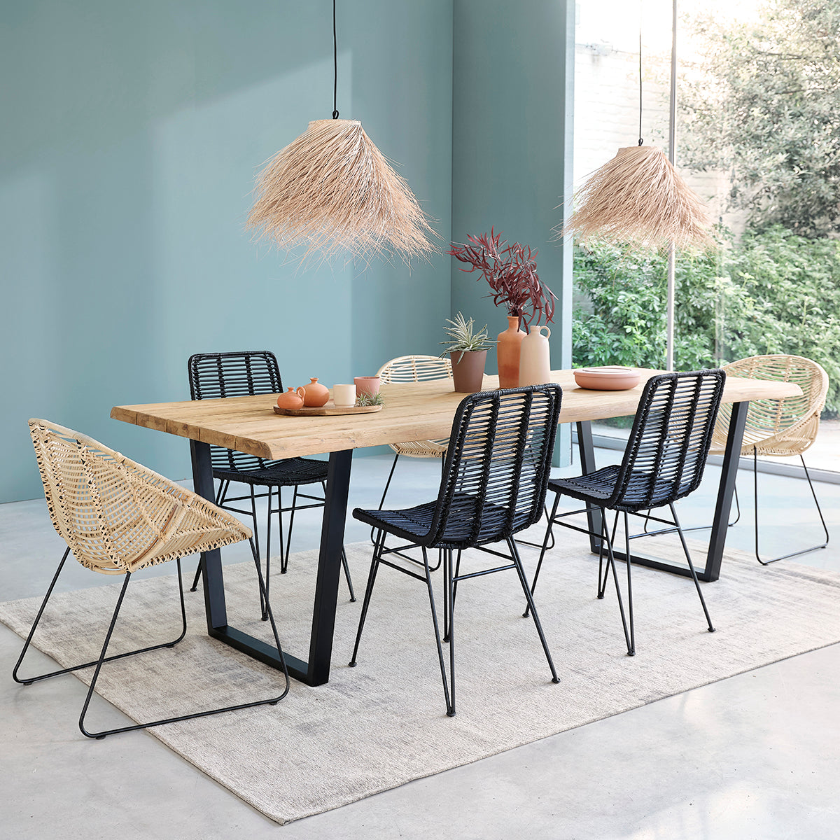 BOHEMA - Set aus 2 Stühlen aus Rattan und Metall schwarz