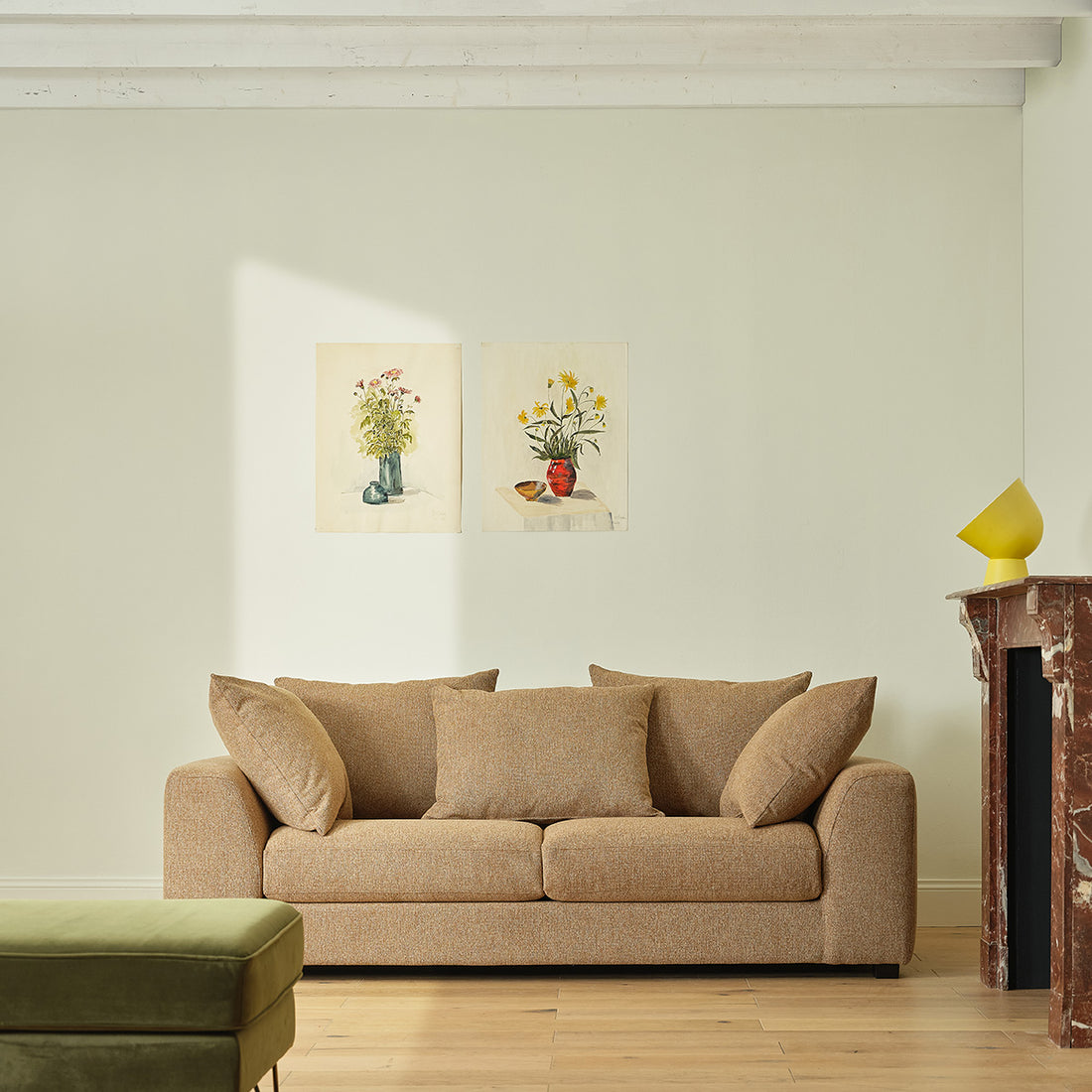 EDMOND - Gerades 3-Sitzer-Sofa  aus meliertem, hellbraunem Strukturstoff