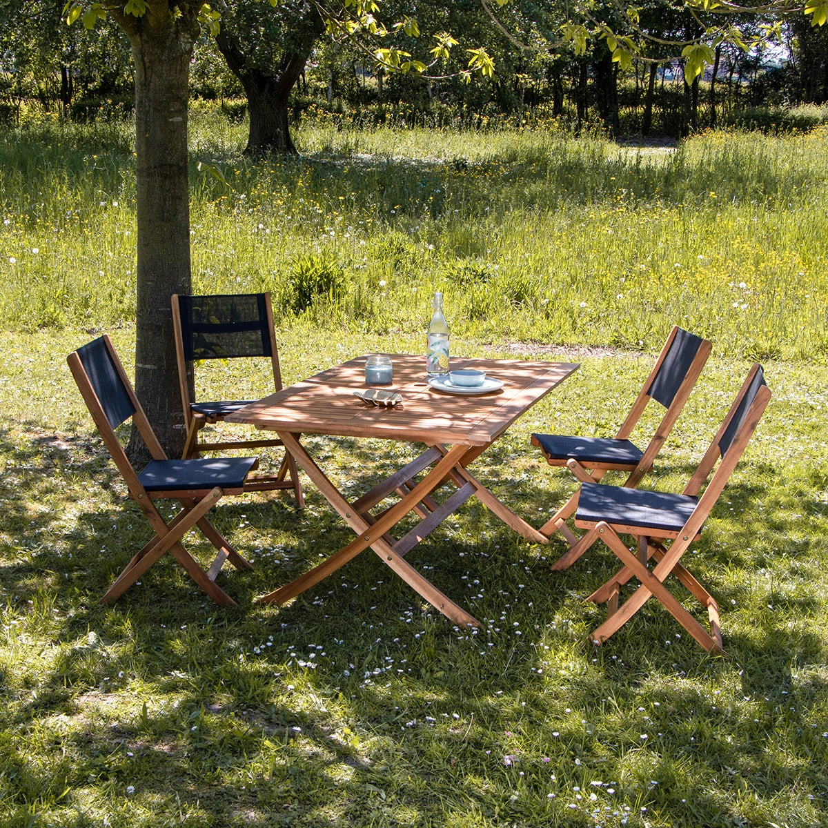 HANOÏ - Gartenmöbel aus Akazienholz und schwarzem Textilene 4 Sitze